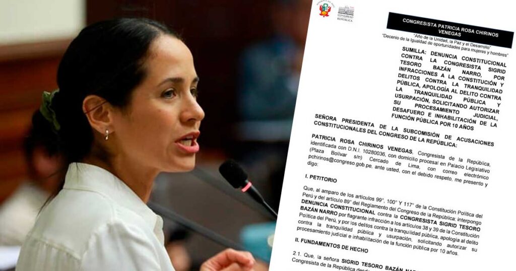 Sigrid Bazán es denunciada constitucionalmente y piden su desafuero e inhabilitación por 10 años