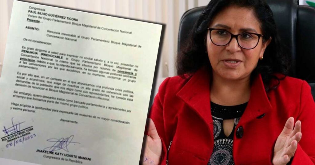 Congresista Katy Ugarte renuncia a la bancada del Bloque Magisterial