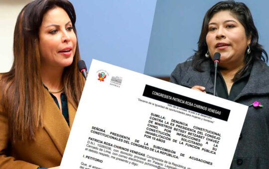 Patricia Chirinos presentó denuncia constitucional contra Betssy Chávez y pide inhabilitación por 10 años