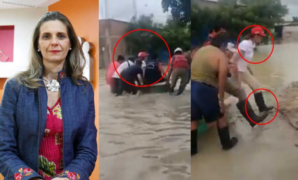 Piura: Critican a ministra de Vivienda tras ser captada siendo trasladada por trabajadores para evitar mojarse