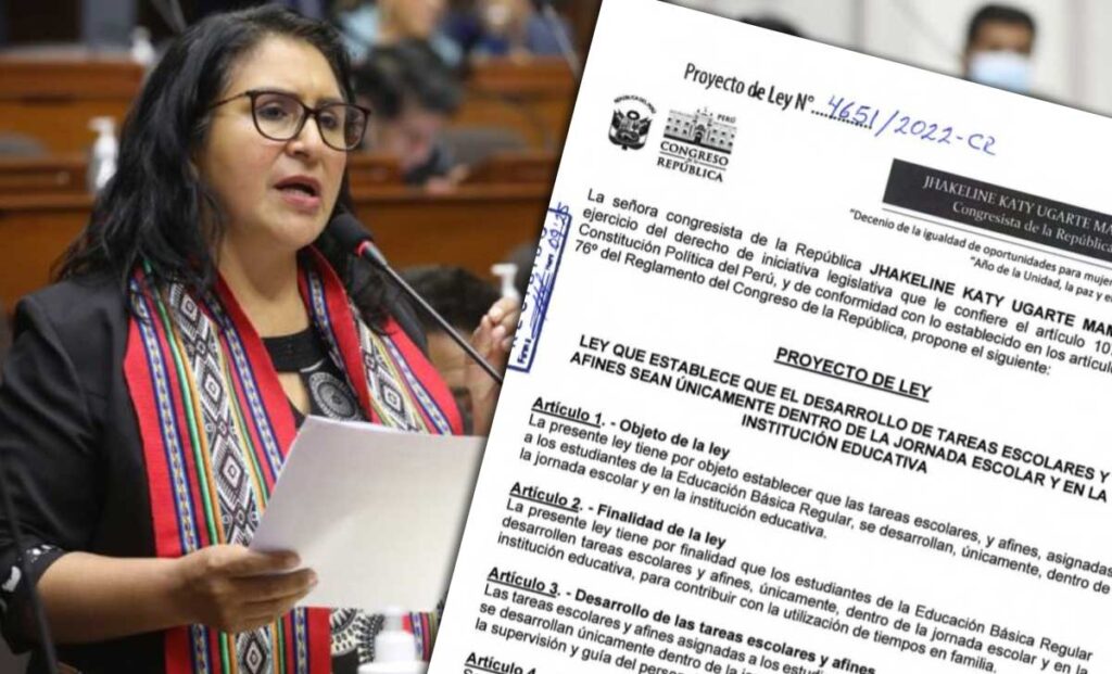 Katy Ugarte presenta PL para que se prohíba asignar tareas escolares para la casa