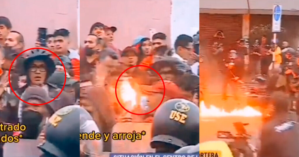 Manifestante que lanzó bomba molotov contra efectivos ya fue detenido | VIDEO