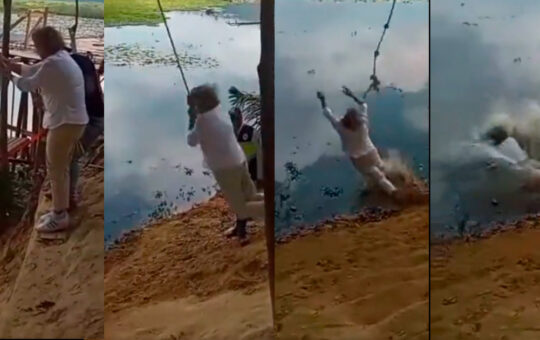 Viceministra de Turismo sufre caída en laguna tras balancearse con soga