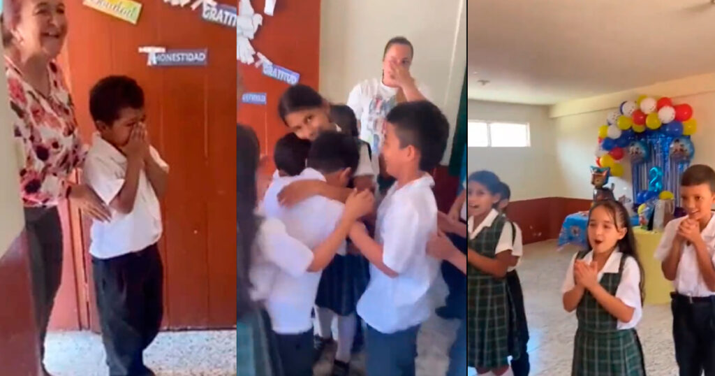 Niño rompe en llanto porque maestra le celebró su cumpleaños por primera vez