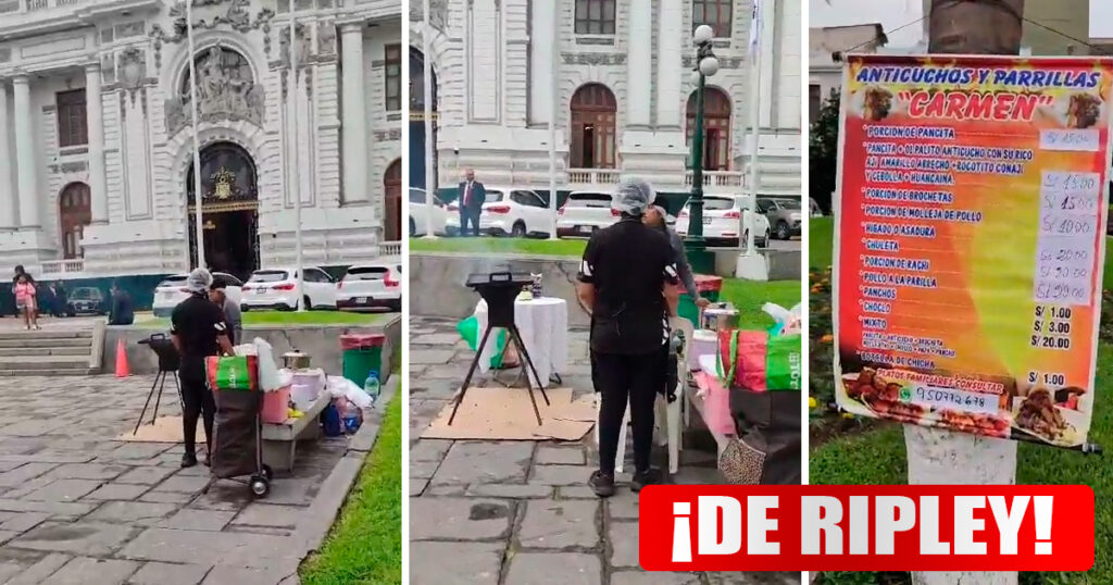 Colocan puesto de anticuchos, pancitas y rachi en la puerta principal del Congreso