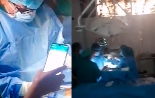 Médicos operan a paciente con luz de celulares