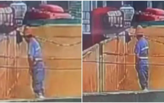 Trabajador se orina en contenedor de líquido