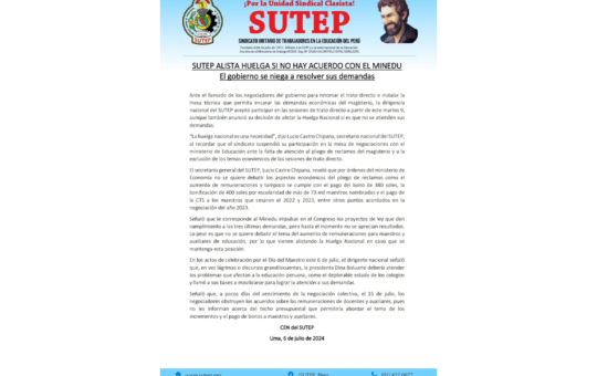 SUTEP ALISTA HUELGA SI NO HAY ACUERDO CON EL MINEDU EL GOBIERNO SE NIEGA A RESOLVER SUS DEMANDAS – RCR Peru