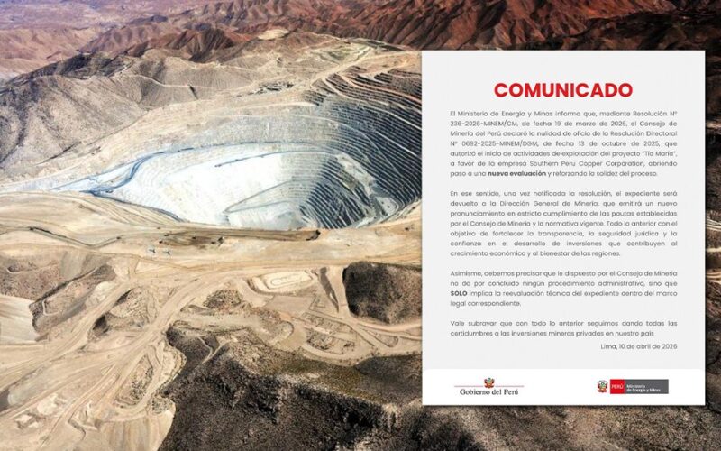 MINEM DISPONE LA REEVALUACIÓN DEL PROYECTO TÍA MARÍA TRAS ANULAR AUTORIZACIÓN DE EXPLOTACIÓN – RCR Peru